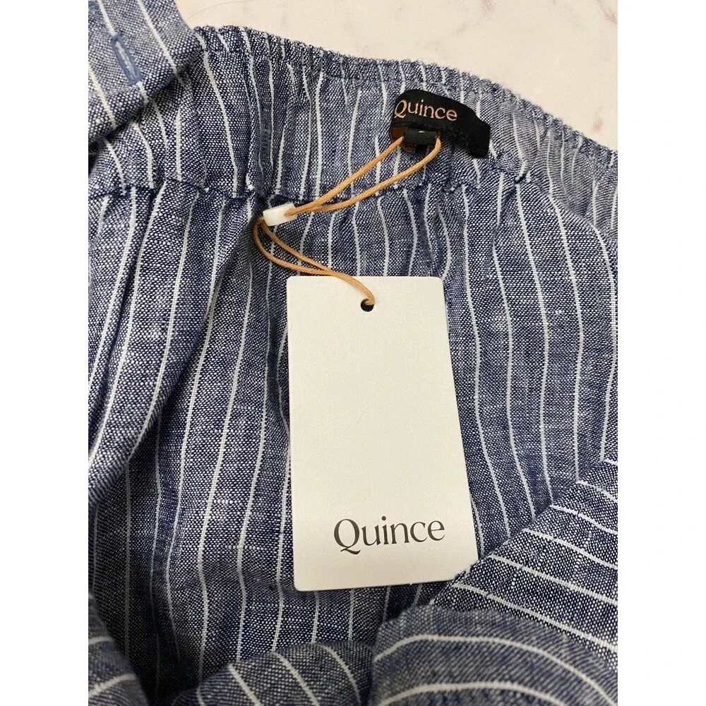 NWT Quince 100% European Linen Square Neck Jumpsuit Sz S Blue Chambray Stripe